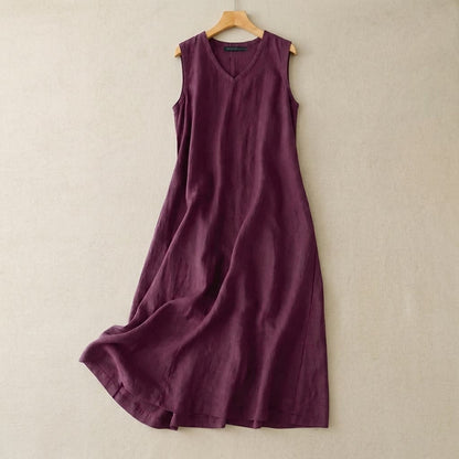 Plusock V-Neck Cotton Linen Maxi Dress - Purple - 5XL - image 3