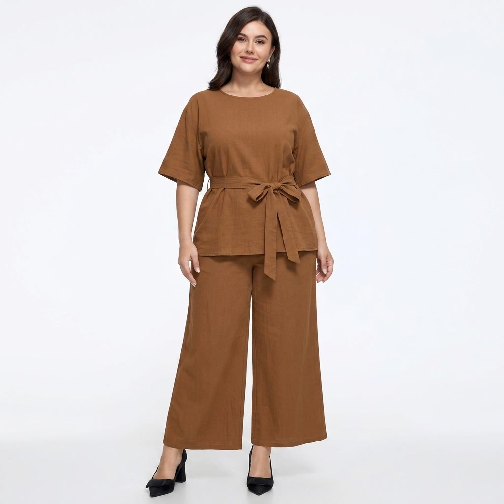 Plusock Relaxed Belted Top Wide Leg Pocket Pants Set - image 4