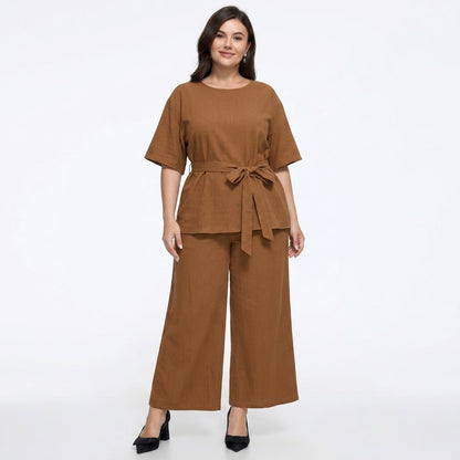 Plusock Relaxed Belted Top Wide Leg Pocket Pants Set - image 4