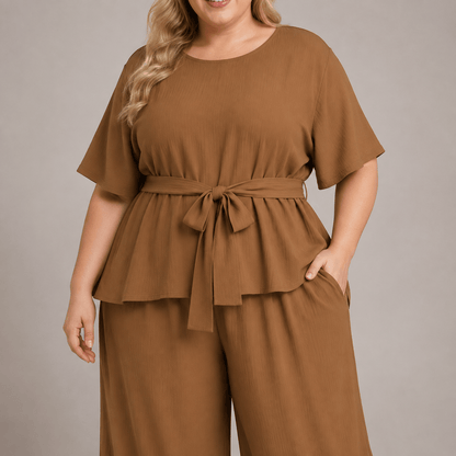 Plusock Relaxed Belted Top Wide Leg Pocket Pants Set - image 2