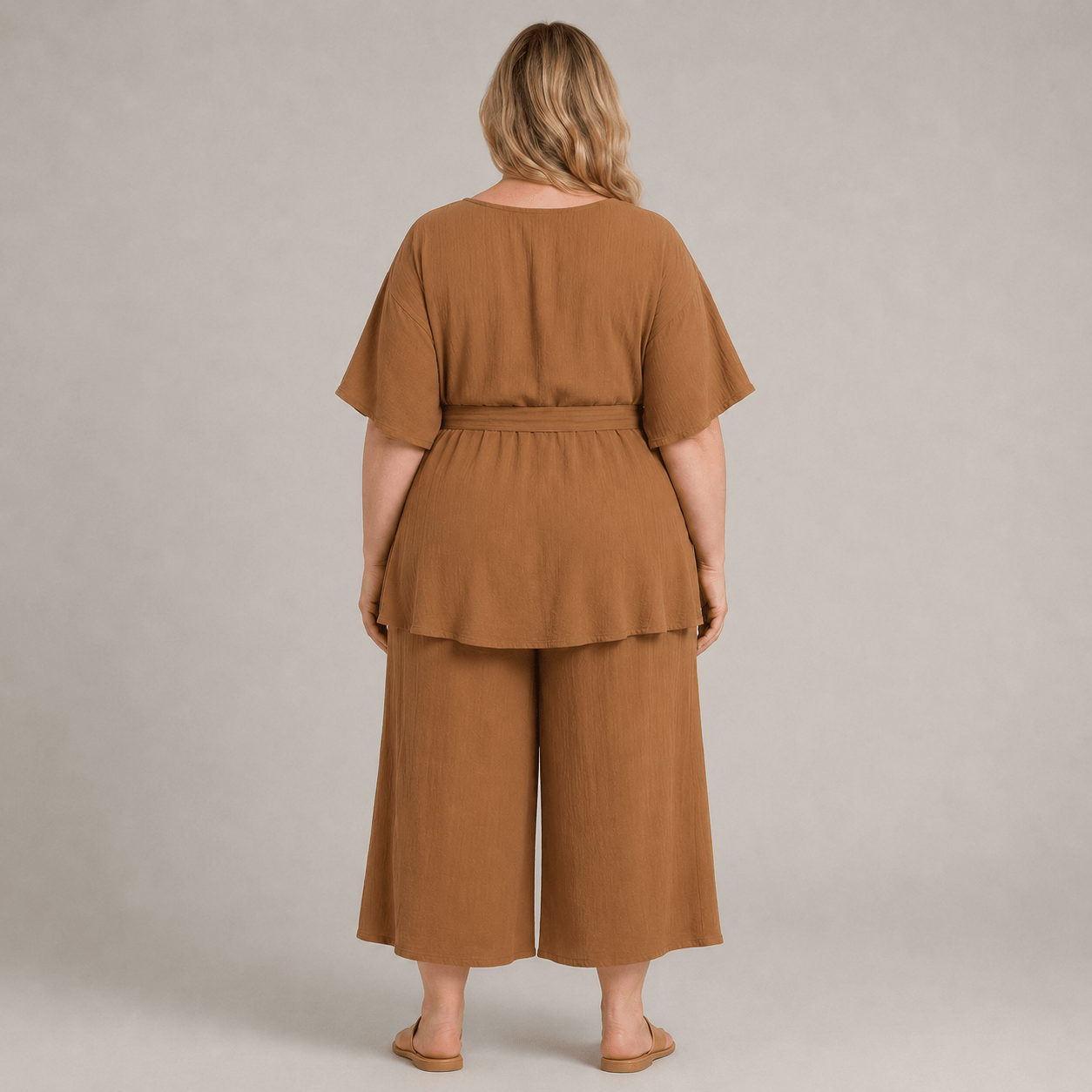 Plusock Relaxed Belted Top Wide Leg Pocket Pants Set - image 3