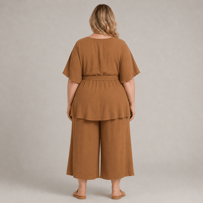 Plusock Relaxed Belted Top Wide Leg Pocket Pants Set - image 3