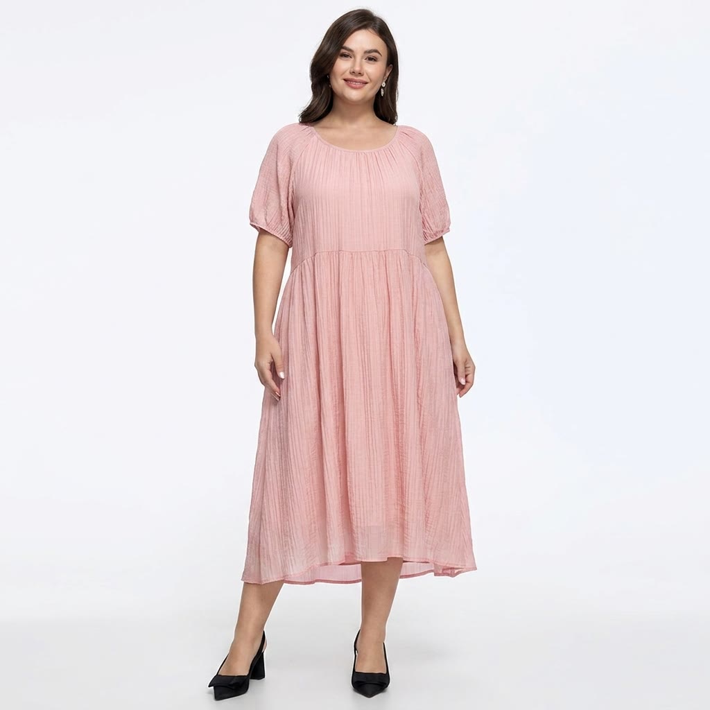 Plusock Plus Size Pink Textured Empire Midaxi Dress - image 1