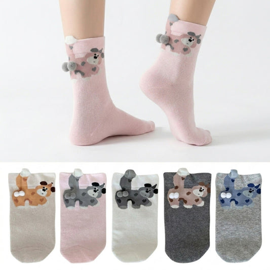 Plusock Cute Puppy Knit Quarter  Socks(5 Pairs) - image 0