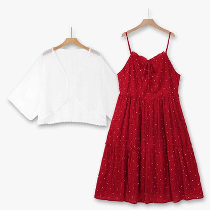 Plusock Romantic Ditsy Dot Dress Two Piece Set - 2Pcs Set - 6XL - image 0