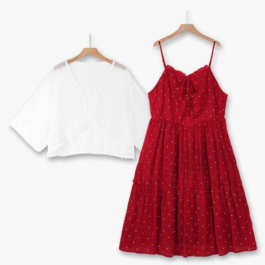 Plusock Romantic Ditsy Dot Dress Two Piece Set - 2Pcs Set - 6XL - image 0