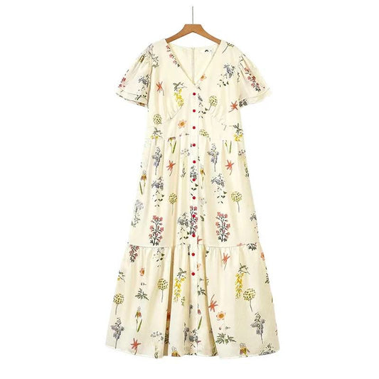 Plusock Botanical Button Front Maxi Dress - Apricot - 6XL - image 0