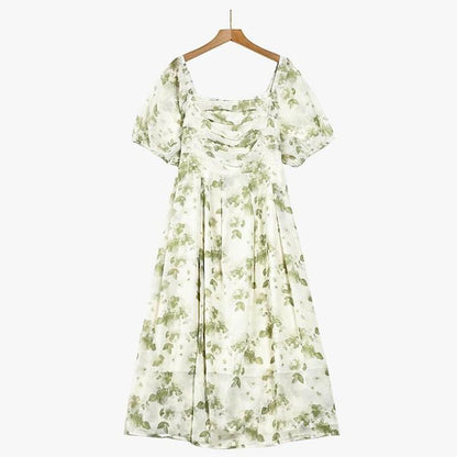 Plusock Botanical Square Neck Midi Dress - Green - 7XL - image 0