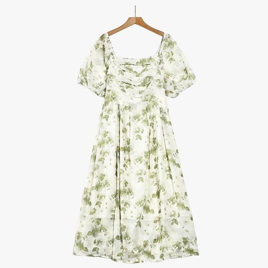 Plusock Botanical Square Neck Midi Dress - Green - 7XL - image 0