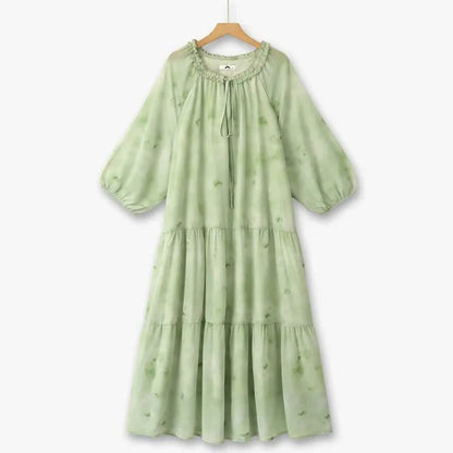 Plusock Romantic Tie Neck Ruffle Maxi Dress - Green - 6XL - image 0
