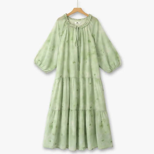 Plusock Romantic Tie Neck Ruffle Maxi Dress - Green - 6XL - image 0