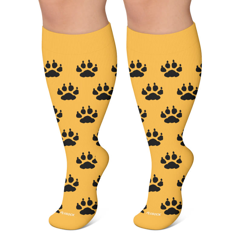 Plusock Plus Size Paw Print Compression Socks - Yellow - 4XL - image 5