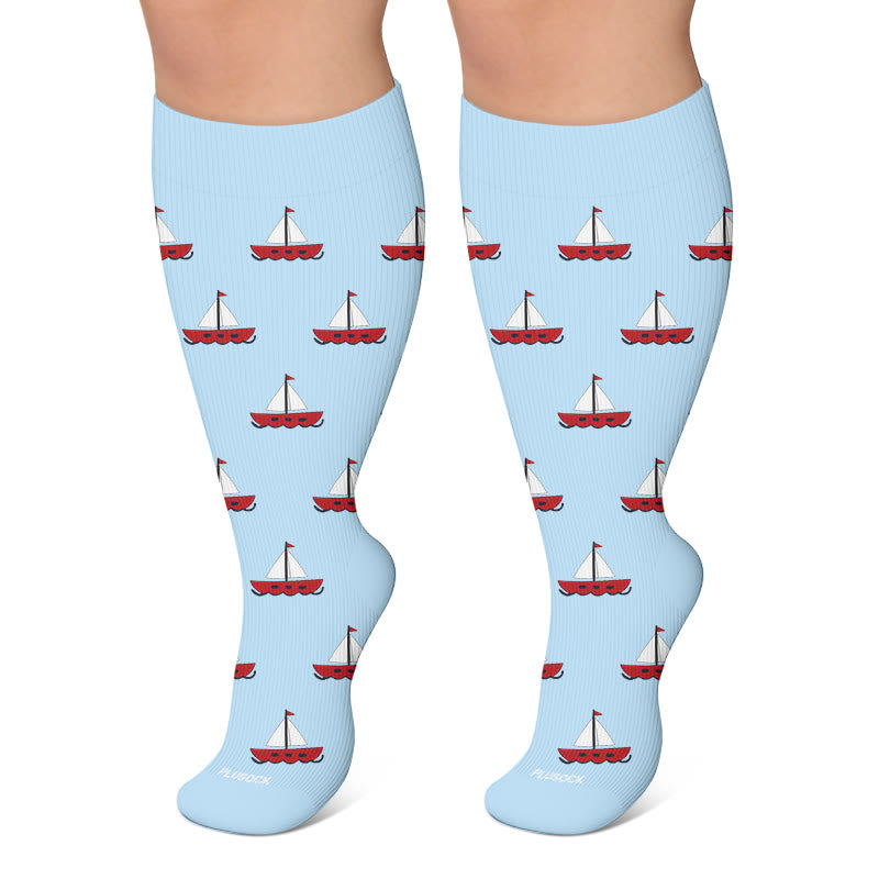 Plusock Plus Size Paw Print Compression Socks - Blue - 4XL - image 4