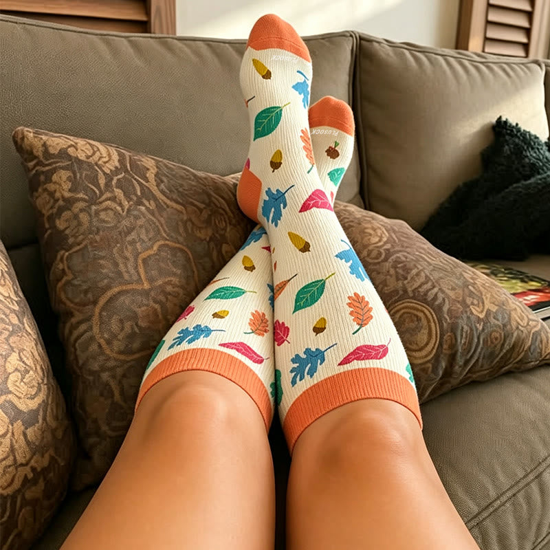 Plusock Plus Size Floral Autumn Leaf Compression Socks - image 1