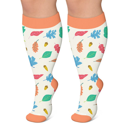 Plusock Plus Size Floral Autumn Leaf Compression Socks - Orange - 4XL - image 5