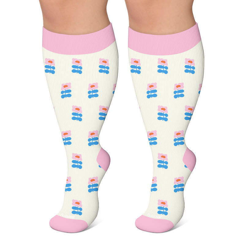 Plusock Plus Size Floral Autumn Leaf Compression Socks - Pink - 4XL - image 6