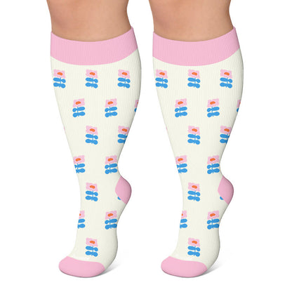 Plusock Plus Size Floral Autumn Leaf Compression Socks - Pink - 4XL - image 6