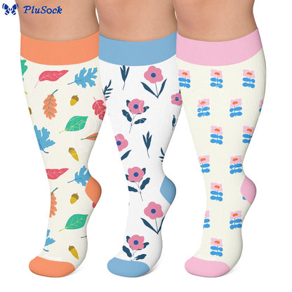Plusock Plus Size Floral Autumn Leaf Compression Socks - image 0