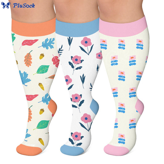 Plusock Plus Size Floral Autumn Leaf Compression Socks - image 0