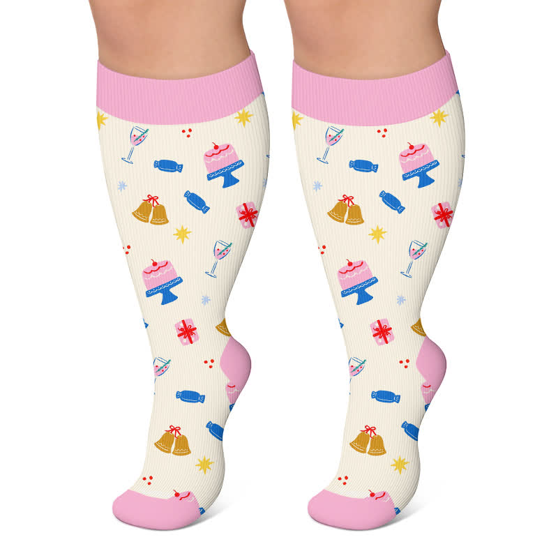 Plusock Plus Size Birthday Cheer Gingerbread Compression Socks - Beige - 4XL - image 5