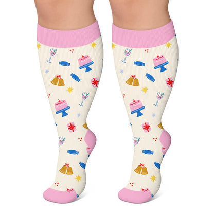 Plusock Plus Size Birthday Cheer Gingerbread Compression Socks - Beige - 4XL - image 5