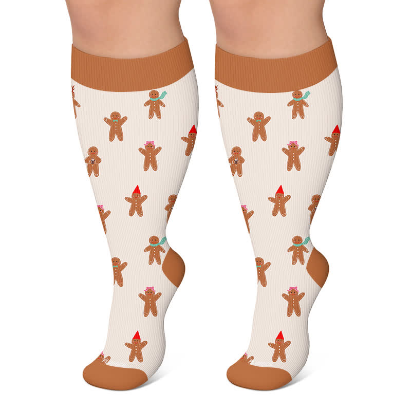 Plusock Plus Size Birthday Cheer Gingerbread Compression Socks - Khaki - 4XL - image 4