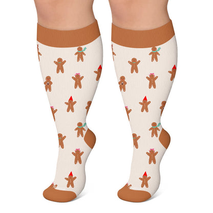 Plusock Plus Size Birthday Cheer Gingerbread Compression Socks - Khaki - 4XL - image 4