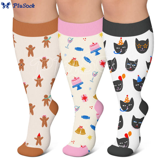 Plusock Plus Size Birthday Cheer Gingerbread Compression Socks - image 0