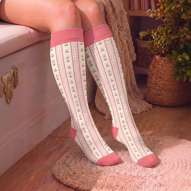 Plusock Plus Size Floral Stripe Compression Socks - image 2