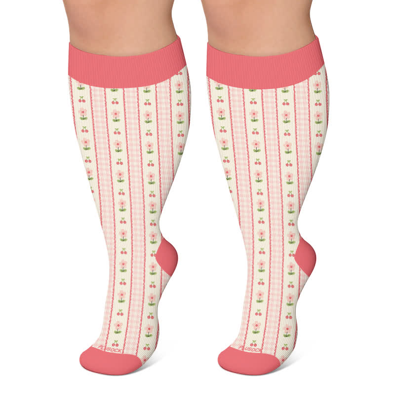 Plusock Plus Size Floral Stripe Compression Socks - Pink - 4XL - image 5