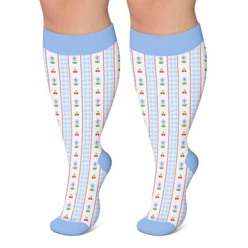 Plusock Plus Size Floral Stripe Compression Socks - Blue - 4XL - image 6