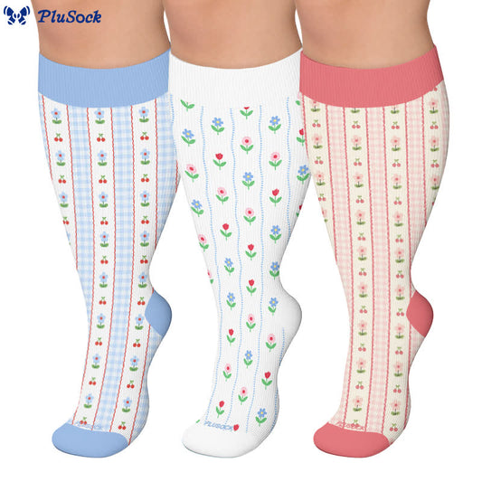Plusock Plus Size Floral Stripe Compression Socks - image 0