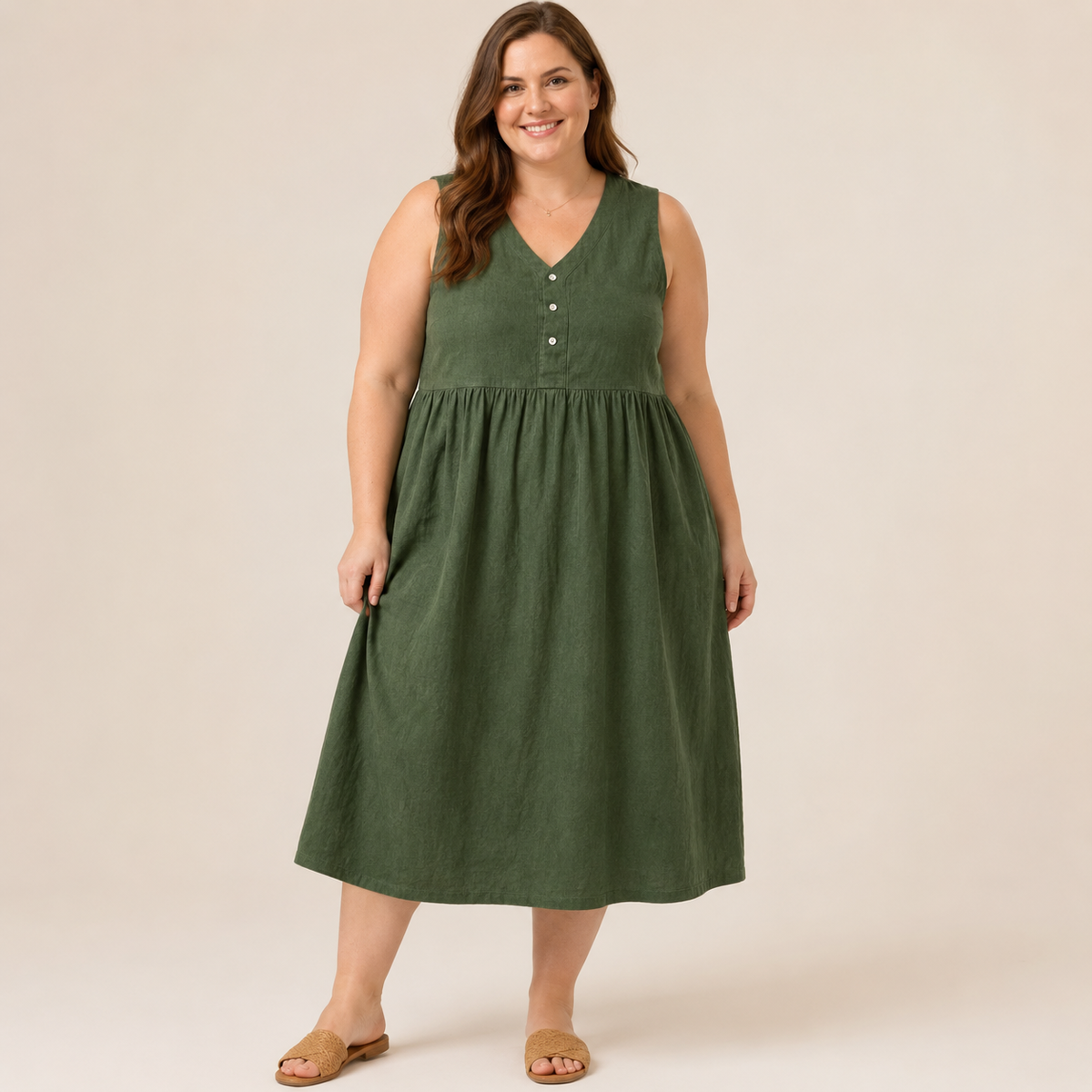 Plusock Textured Button Front Midi Dress - image 4