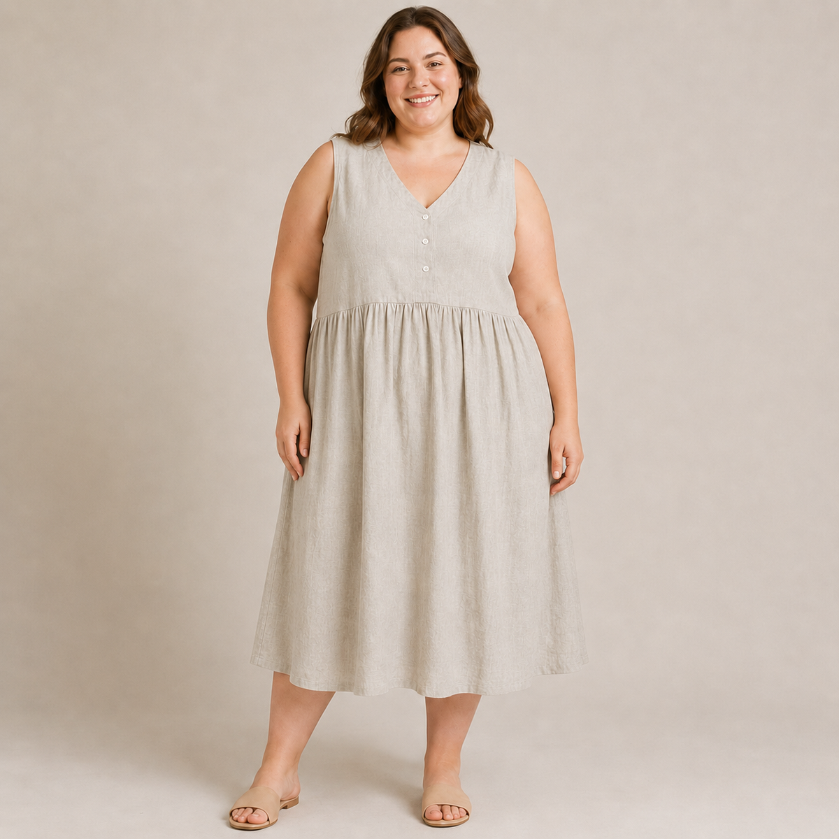 Plusock Textured Button Front Midi Dress - image 1