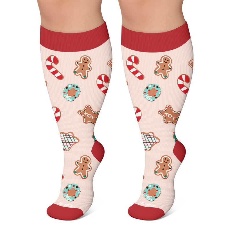 Plusock Plus Size Snowman Gingerbread Man Compression Socks - Pink - 4XL - image 4