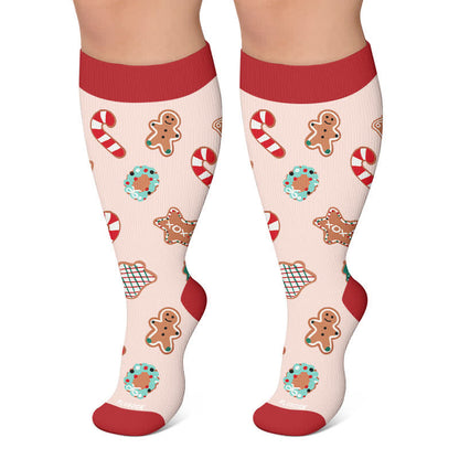 Plusock Plus Size Snowman Gingerbread Man Compression Socks - Pink - 4XL - image 4