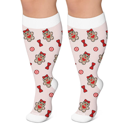 Plusock Plus Size Snowman Gingerbread Man Compression Socks - Light Pink - 4XL - image 5