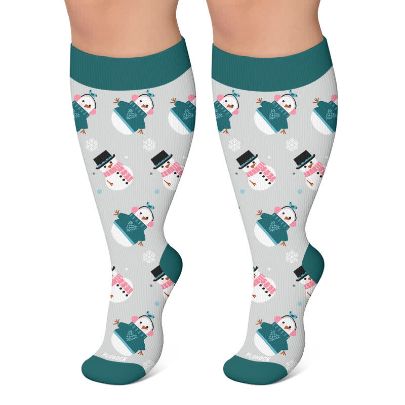 Plusock Plus Size Snowman Gingerbread Man Compression Socks - Green - 4XL - image 6