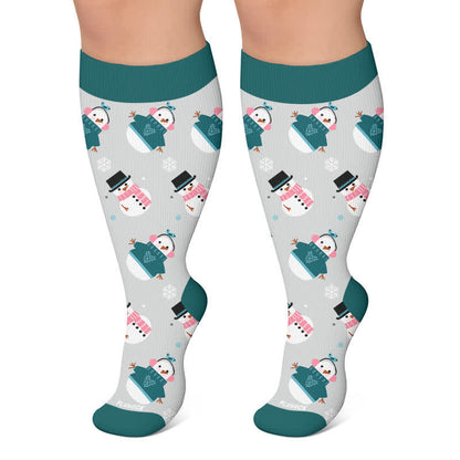 Plusock Plus Size Snowman Gingerbread Man Compression Socks - Green - 4XL - image 6