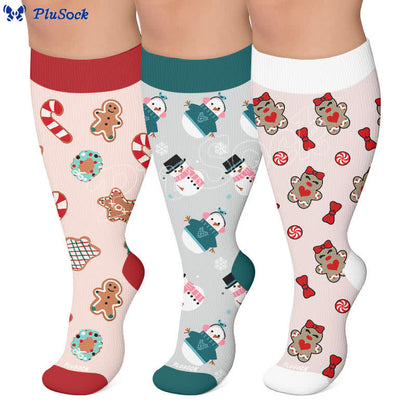 Plusock Plus Size Snowman Gingerbread Man Compression Socks - image 0