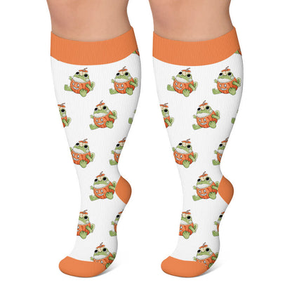 Plusock Plus Size Pumpkin Frog Compression Socks - White - 4XL - image 4