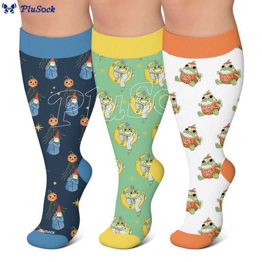 Plusock Plus Size Pumpkin Frog Compression Socks - image 0