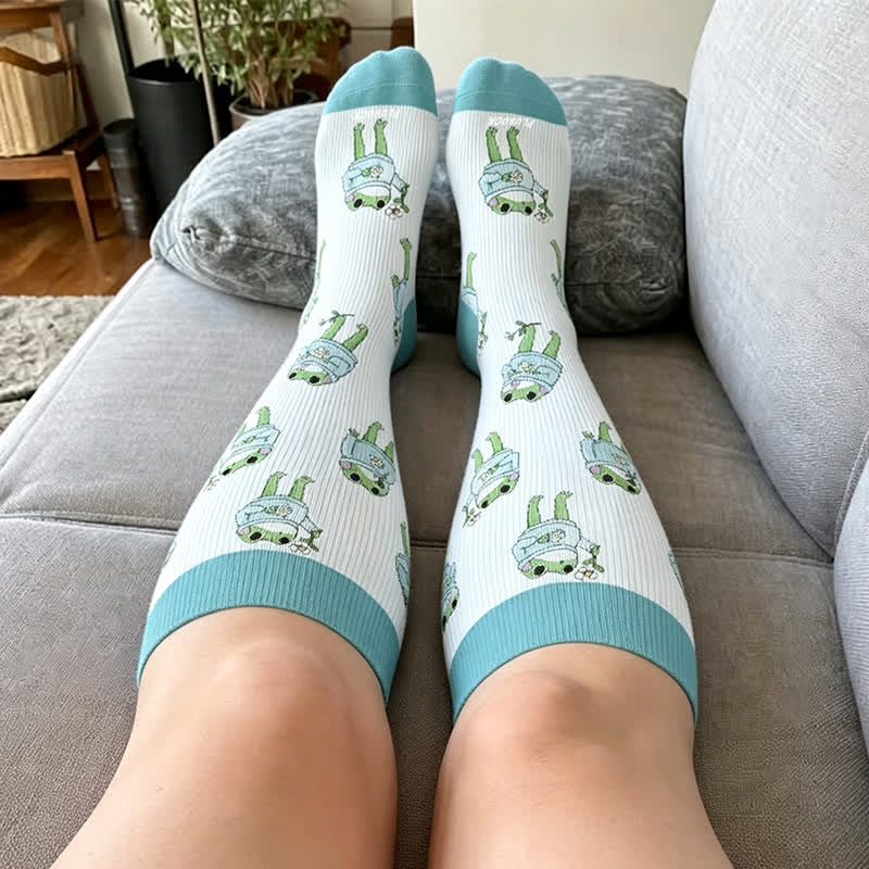 Plusock Plus Size Cartoon Frog Print Compression Socks - image 1