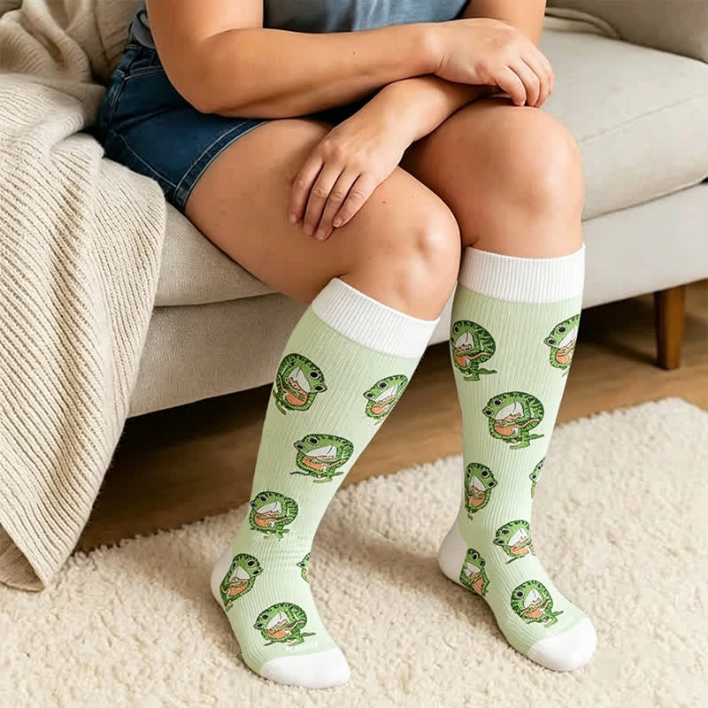 Plusock Plus Size Cartoon Frog Print Compression Socks - image 3