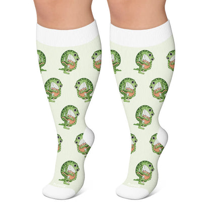 Plusock Plus Size Cartoon Frog Print Compression Socks - Green - 4XL - image 4