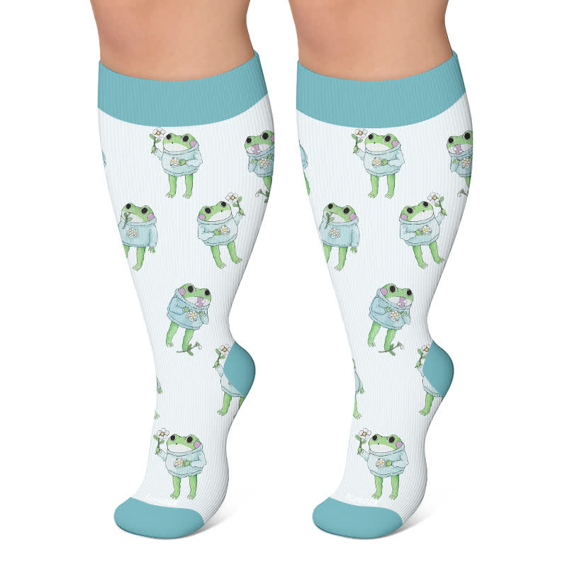 Plusock Plus Size Cartoon Frog Print Compression Socks - Blue - 4XL - image 6