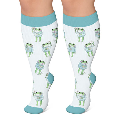 Plusock Plus Size Cartoon Frog Print Compression Socks - Blue - 4XL - image 6