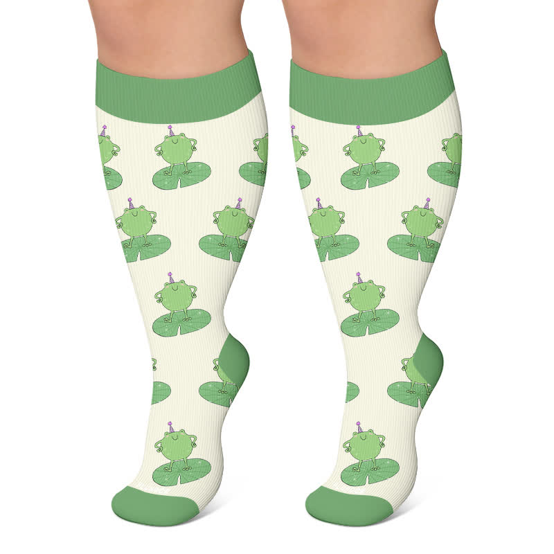 Plusock Plus Size Cartoon Frog Print Compression Socks - Beige - 4XL - image 5