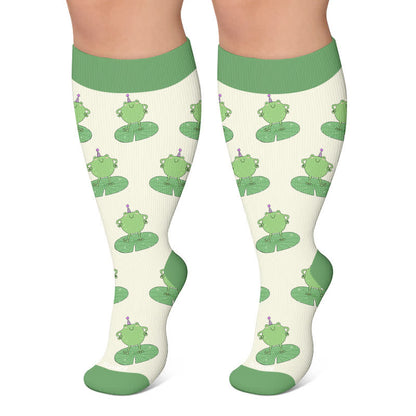 Plusock Plus Size Cartoon Frog Print Compression Socks - Beige - 4XL - image 5