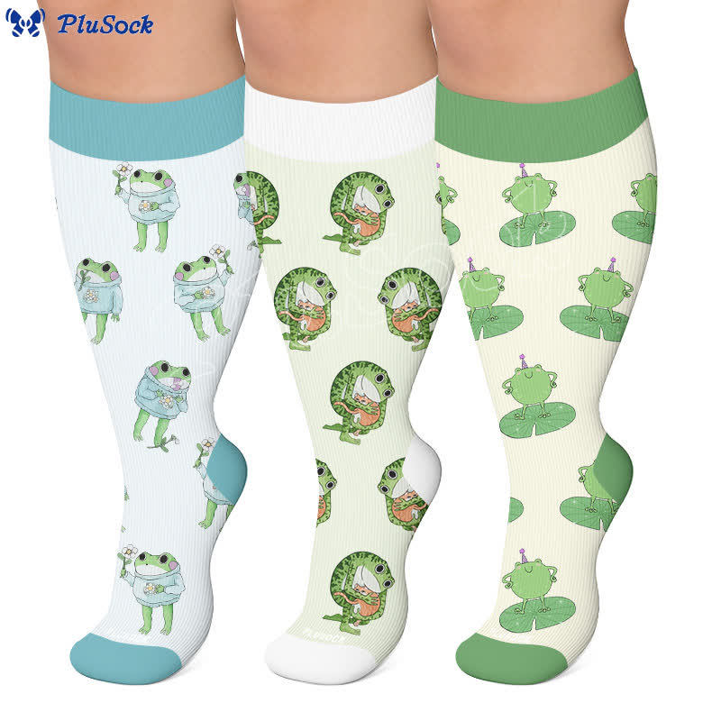 Plusock Plus Size Cartoon Frog Print Compression Socks - image 0